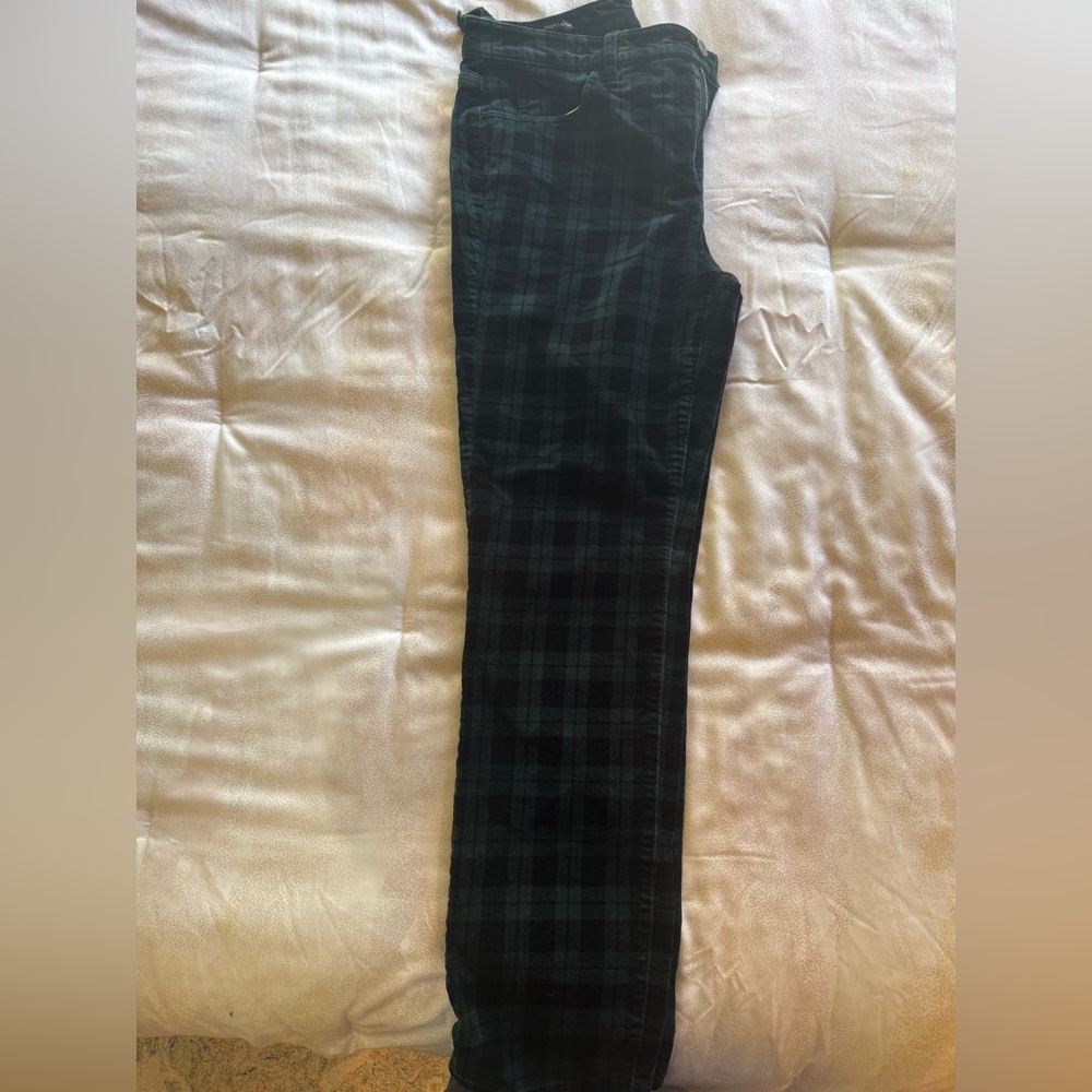 Talbots Black and Green Plaid Velvet Pants